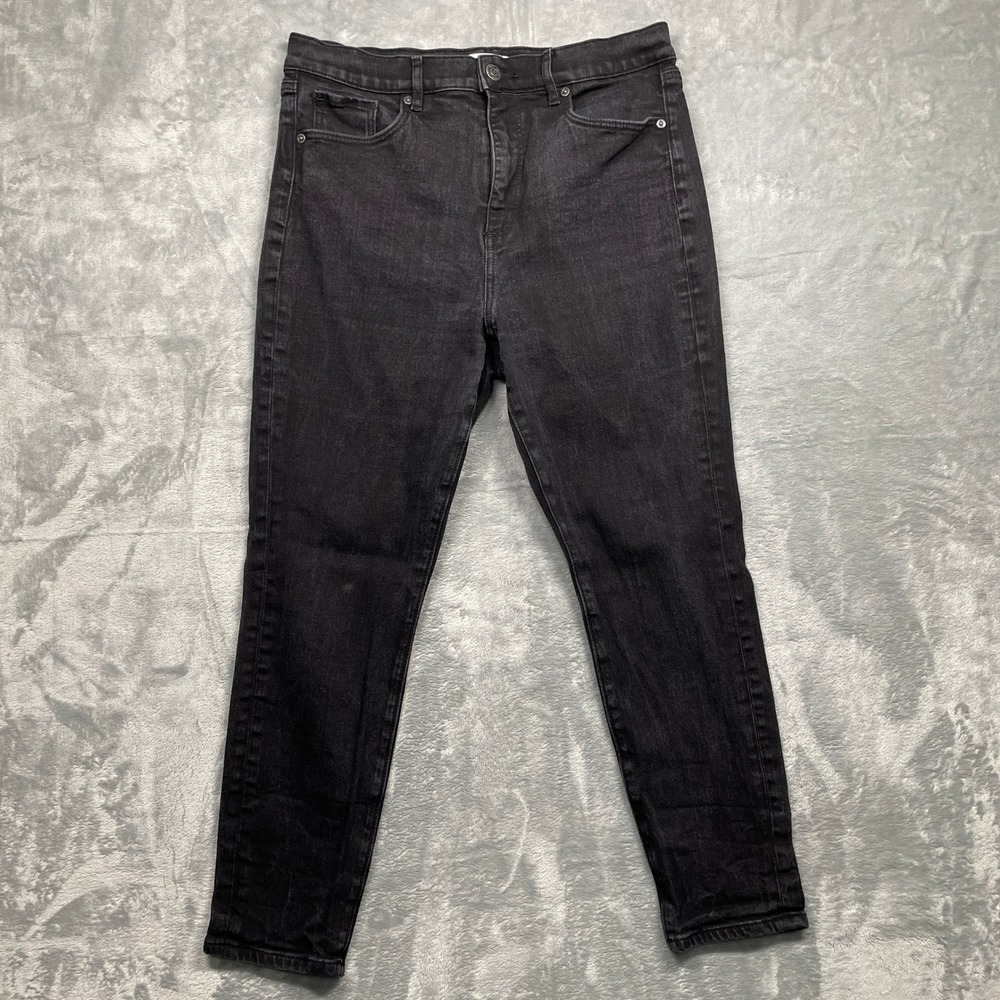 Loft The Skinny Jeans Women 12P 31 Black High Rise Faded Denim‎ Petite